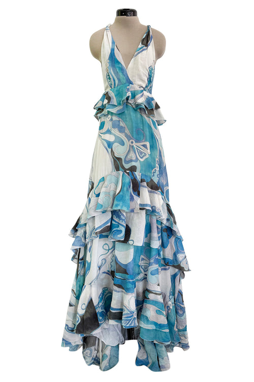 Resort 2011 Emilio Pucci by Peter Dundas Deliberately Faded & Lightly Tie Dyed Feather Light Silk Cotton Blue Print Dress