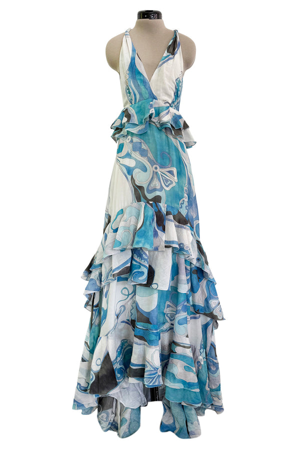 Resort 2011 Emilio Pucci by Peter Dundas Deliberately Faded & Lightly Tie Dyed Feather Light Silk Cotton Blue Print Dress