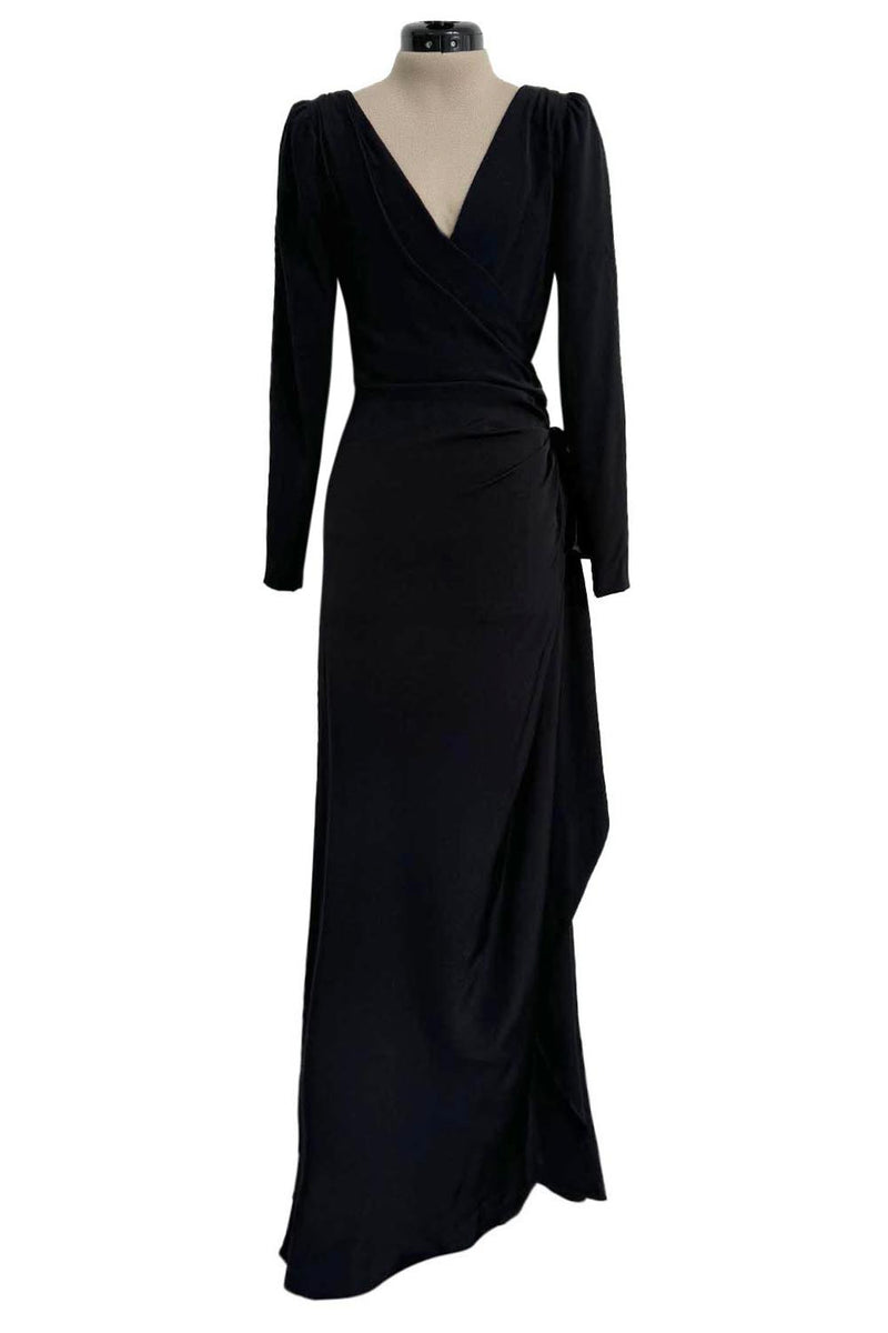 Exceptional Fall 1983 Yves Saint Laurent Haute Couture Runway Black Silk Wrap Dress w Bow Detail
