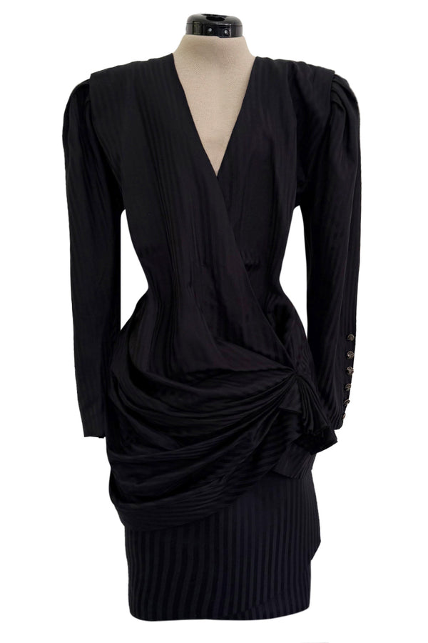 Fabulous Spring 1985 Emanuel Ungaro Haute Couture Runway Black Stripe Jacket & Skirt Set