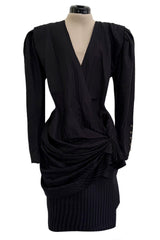 Fabulous Spring 1985 Emanuel Ungaro Haute Couture Runway Black Stripe Jacket & Skirt Set