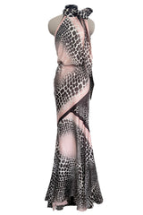 Spring 2004 Roberto Cavalli Bias Cut Silk Brown and Pink Printed Halter Top w Tie & Skirt Set