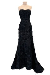 Spring 2008 Oscar De La Renta Black Embroidered Beaded Ribbon Work Floral Silk Organza Dress