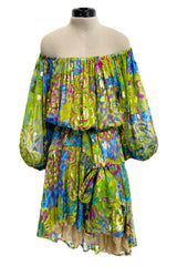 Spectacular Spring 1990 Yves Saint Laurent Runway Adjustable Length Metallic Silk Chiffon Dress