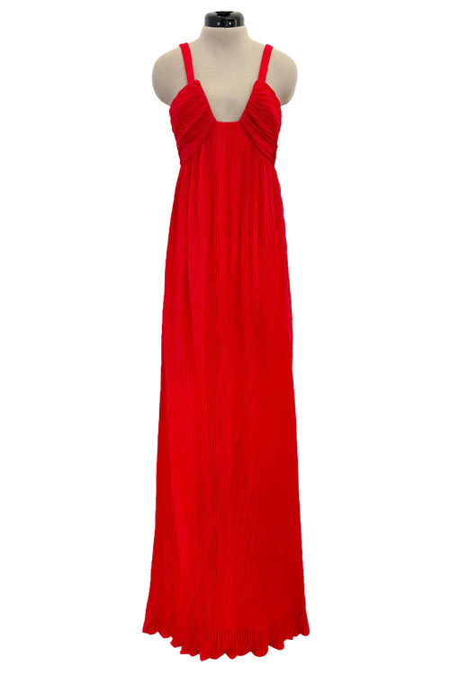 Incredible 1973 Hubert de Givenchy Haute Couture Red Sillk Crepe Chiffon Pleated Dress