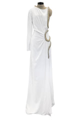 Spring 2016 Roberto Cavalli by Peter Dundas Beaded & Rhinestone Snake Detail White Jersey Dress