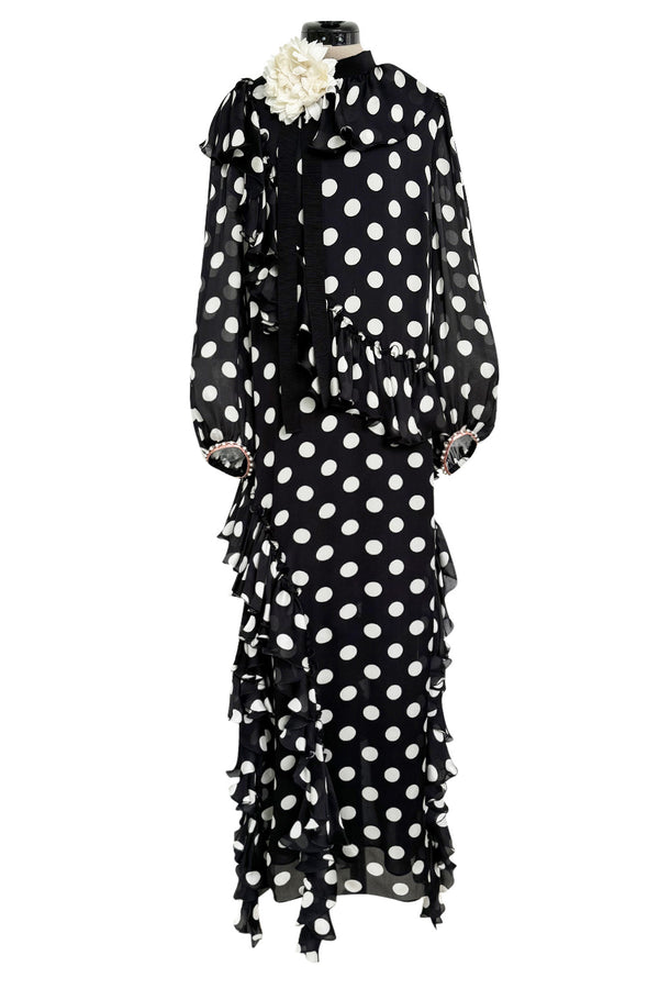 Prettiest Resort 2017 Gucci by Alessandro Michele Black & White Polka Dot Silk Chiffon Dress
