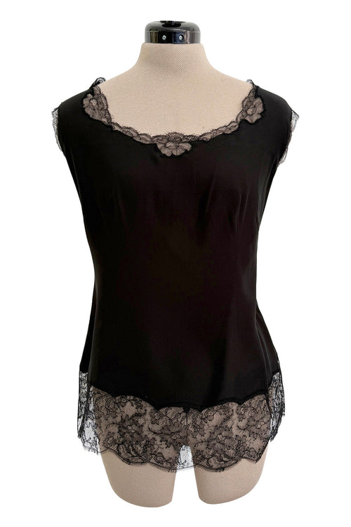 Chic Little mid-1980s Emanuel Ungaro Haute Couture Handmade Black Silk & Lace Camisole Top