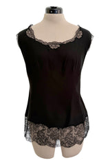 Chic Little mid-1980s Emanuel Ungaro Haute Couture Handmade Black Silk & Lace Camisole Top