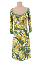 Iconic Spring 2004 Chloe by Phoebe Philo Runway Look 18 Banana Print Dress Side Cuts Outs