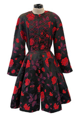 2000s Christian Lacroix Red Floral Brocade Dress or Jacket w Cording Detail