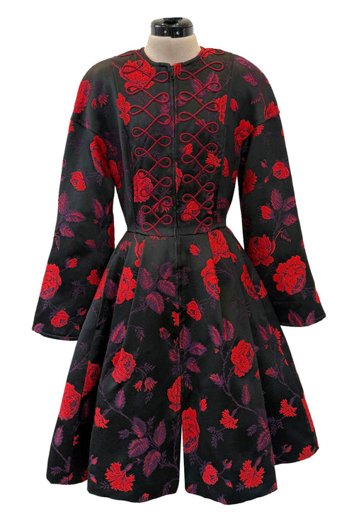 2000s Christian Lacroix Red Floral Brocade Dress or Jacket w Cording Detail