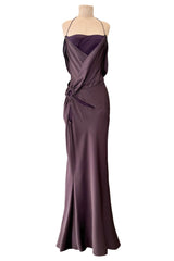 Gorgeous Fall 2003 John Galliano Dusky Purple Bias Cut Silk & Silk Chiffon Dress w Draped Panels
