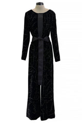 Exquisite Fall 2019 Giorgio Armani Runway Look 80 Velvet &Silk Ribbon Jumpsuit w Black Jet Beads
