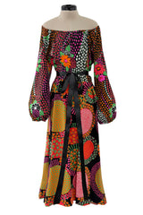 Fantastic 1970s Lanvin by Jules-Francois Crahay Printed Off Shoulder Stretch Jersey Dress