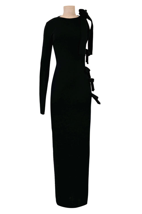 Early 2000s John Anthony Couture One Off Single Sleeve Jersey Dress w Full Open Side & Bow Detail