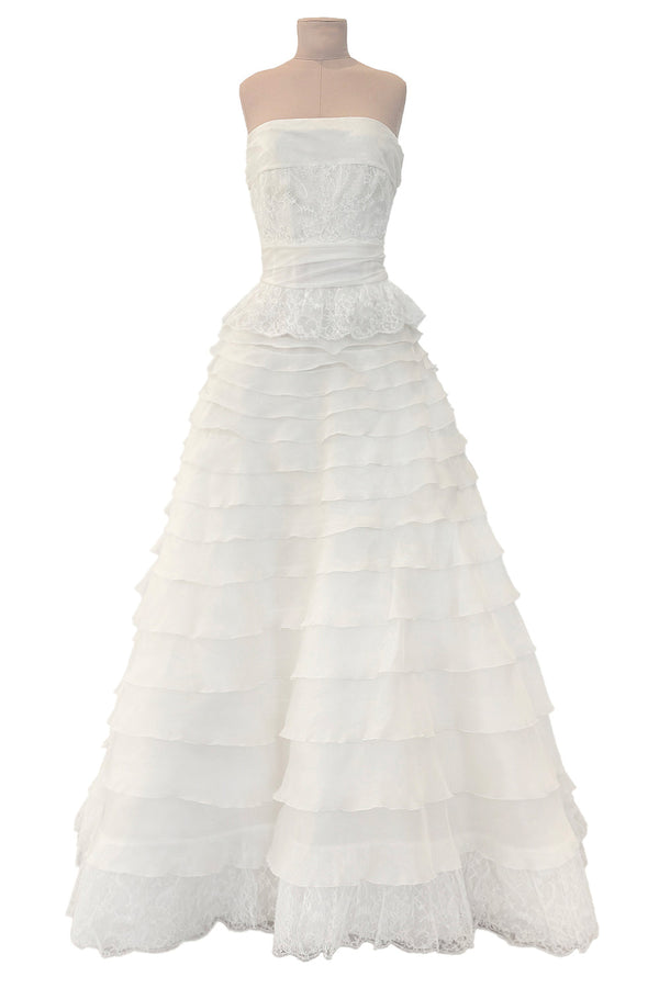 Dreamiest Spring 2008 Valentino Ivory Silk Organza Strapless Wedding Dress w Beaded Lace & Ruffle Skirt