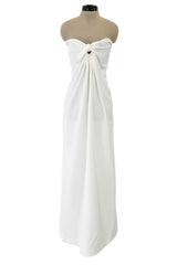 1976 Halston Strapless Iconic Front Tie Bias Cut Dress in White Jersey