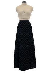 Prettiest 1960s Pierre Balmain Full Length Fused Velvet in Black Silk Geometric Pattern Skirt
