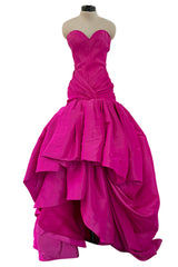 Spectacular Spring 2005 Oscar de la Renta Runway Look 53 Strapless Deep Pink Silk Dress w Full Skirts
