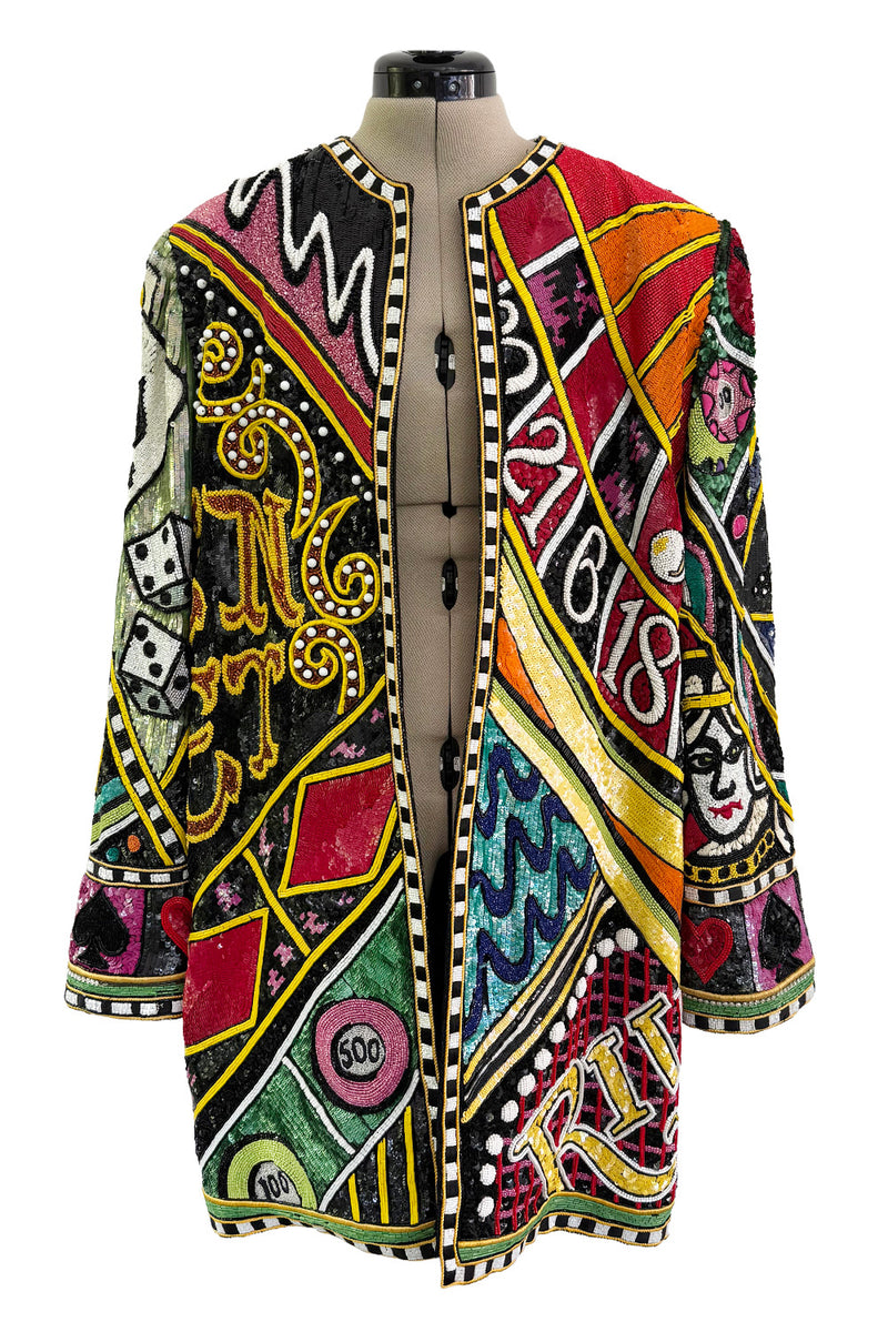 Incredible 1980s Bob Mackie Main Label Fully Sequin & Beaded Oversized Casino Themed Jacket