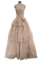 Prettiest Fall 2024 Atelier Prabal Gurung Look 7 Black Dotted Pale Nude Pinkish Net Strapless Dress w Full Skirts