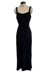 Amazing 1990s Gianni Versace Black Stretch Jersey Dress w Completely Open Lace up Back & Side Slit