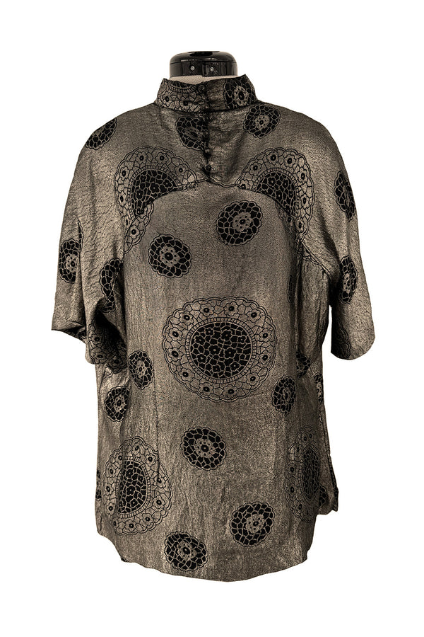 Decadent 1920s Unlabeled Real Metal Thread Metallic Lame & Black Pattern Easy Fit Top