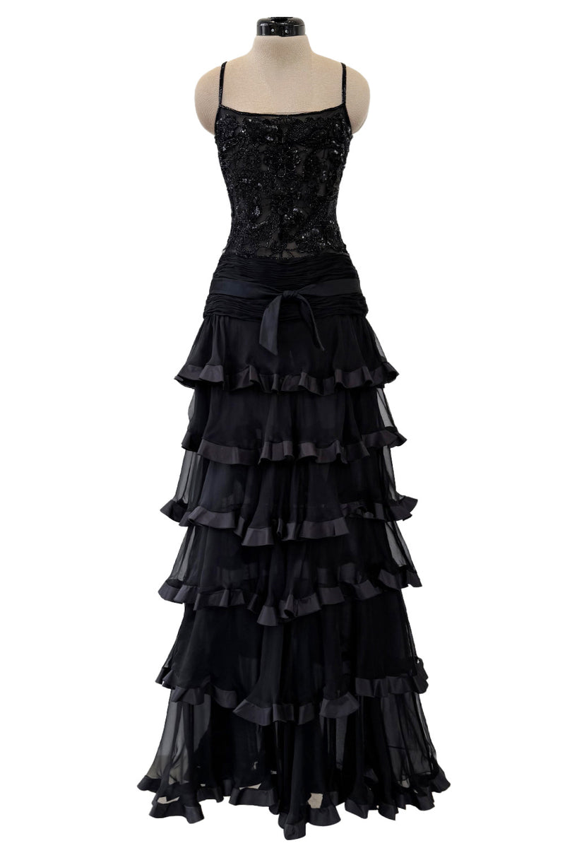 Exquisite Fall 2003 Valentino Beaded Floral Bodice Dress w Ruffled Sil Shrimpton Couture Exquisite Fall 2003 Valentino Beaded Floral Bodice Dress w Ruffled Sil Shrimpton Couture