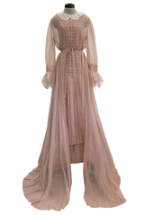 Spectacular Fall 2020 Gucci by Alessandro Michele Runway Look 29 Dusty Pink Silk Dress & Skirt Overlay Set