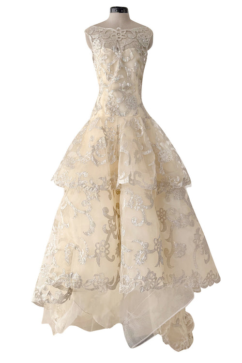 Dreamy Pre-Fall 2015 Oscar de la Renta Look 36 Metallic Gold Applique & Ivory Net Dress