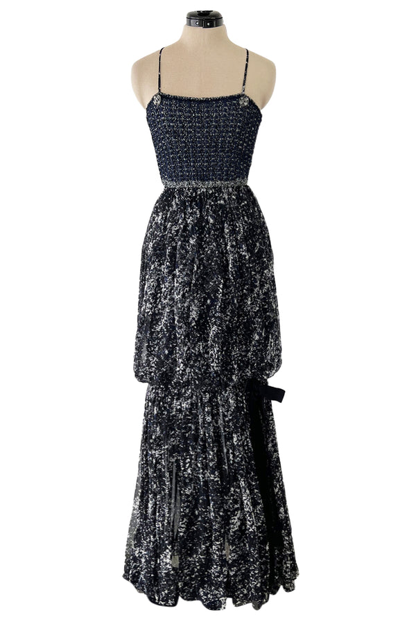 Gorgeous Spring 2012 Chanel by Karl Lagerfeld Hand Crochet Knit & Silk Chiffon Blue Dress w Scarf