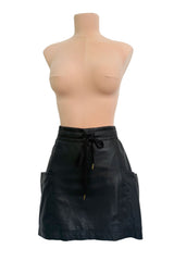 2010s Marc by Marc Jacobs Black Lambskin Leather Mini Skirt w Exaggerated Side Pockets