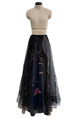 Elaborate Spring 2019 Valentino by Pierpaolo Piccioli Black Net Skirt w Hand Beading & Silk Chiffon Insets