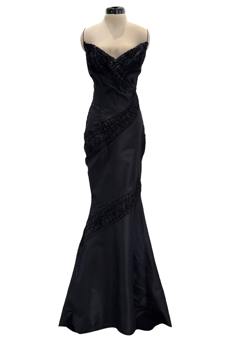 Exceptional 2000s Richard Tyler Black Silk Dress w Gathered Inserts & Shrimpton Couture Exceptional 2000s Richard Tyler Black Silk Dress w Gathered Inserts & Shrimpton Couture