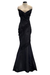 Outstanding 2000s Richard Tyler Black Silk Dress w Gathered Inserts & Scooped Open Back