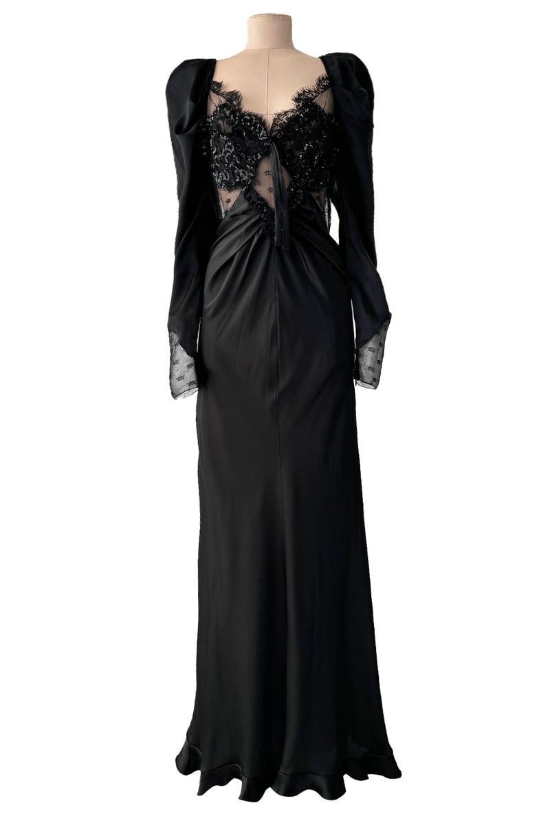 Prettiest Fall 2019 Alessandra Rich Black Version of Runway Look 46 Bias Cut Silk & Sequin Lace Dress