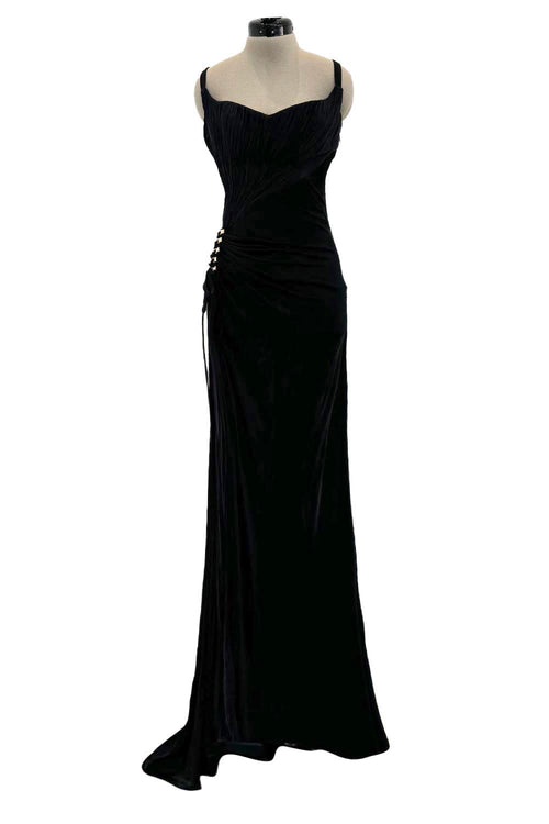 Outstanding Spring 2006 Roberto Cavalli Black Silky Jersey Corset Bodice Dress w Gold Hardware Detailing