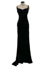 Outstanding Spring 2006 Roberto Cavalli Black Silky Jersey Corset Bodice Dress w Gold Hardware Detailing