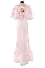 Prettiest Fall 2022 Rodarte Runway Look 9 Pink Silk Dress w Chiffon Ruffle & Flower Detail