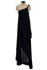 c. 2009 Alexander McQueen One Shoulder Black Knit Wrapped Dress w Buckle Detail