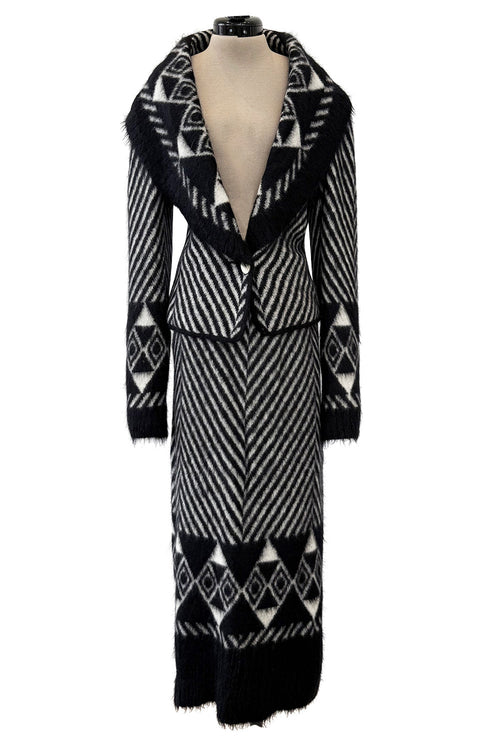 Exquisite & Rare Fall 1999 John Galliano Mohair Angora Printed Jacket Skirt Suit