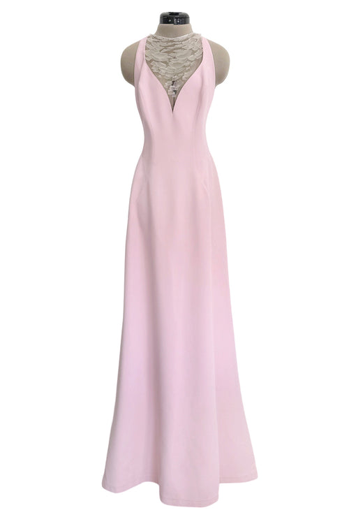 Brilliant Spring 1999 Thierry Mugler Curving Pale Pink Dress w Front Iridescent Embellishments