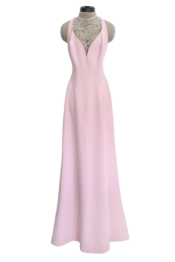Brilliant Spring 1999 Thierry Mugler Curving Pale Pink Dress w Front Iridescent Embellishments