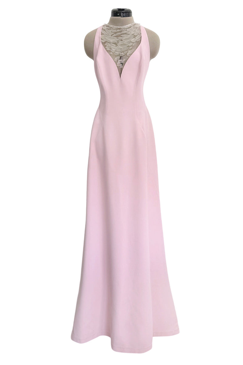 Brilliant Spring 1999 Thierry Mugler Curving Pale Pink Dress w Front Iridescent Embellishments