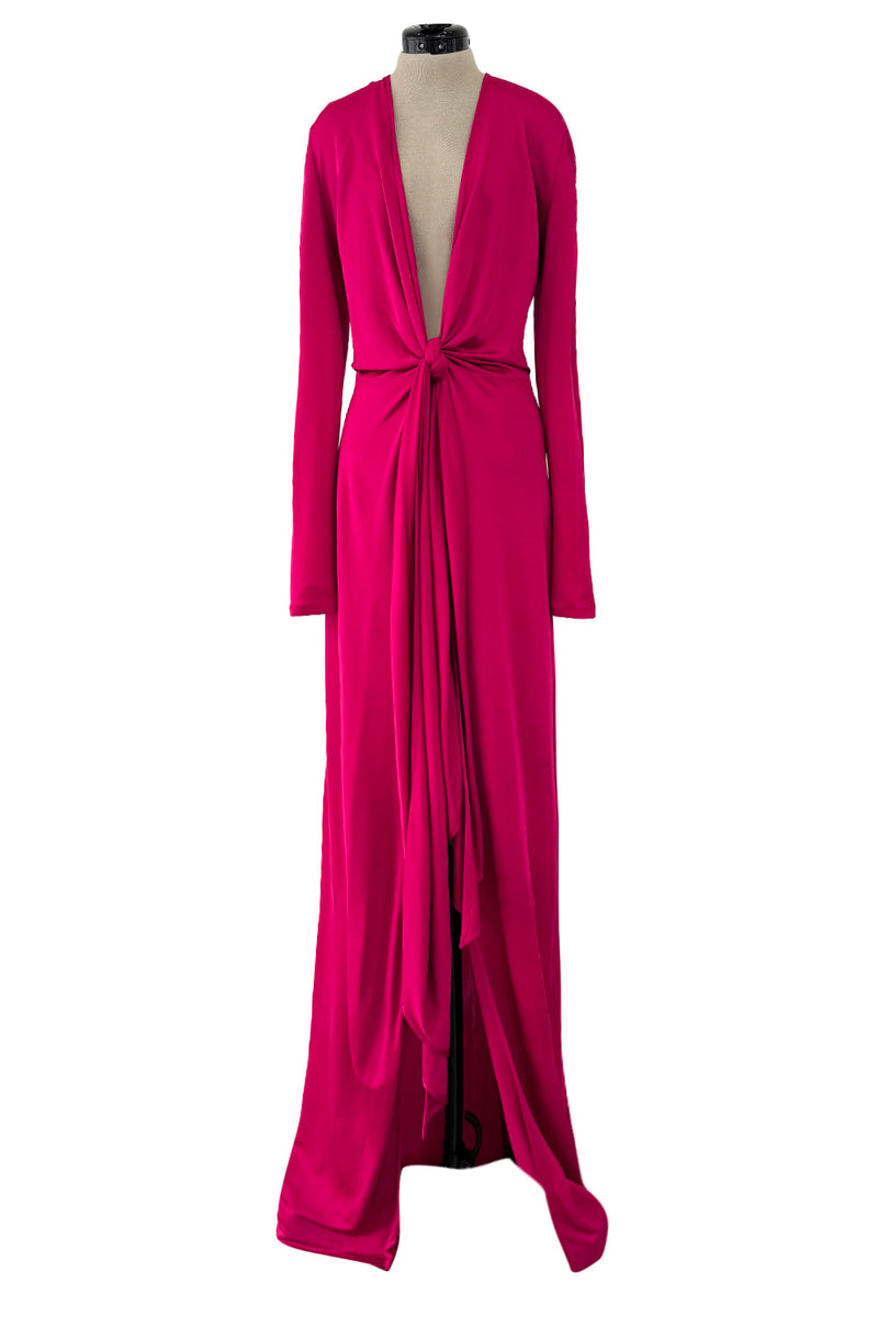 Spring 2018 Givenchy Deep Pink Long Tie Detailed Front Plunge Jersey D Shrimpton Couture Spring 2018 Givenchy Deep Pink Long Tie Detailed Front Plunge Jersey D Shrimpton Couture