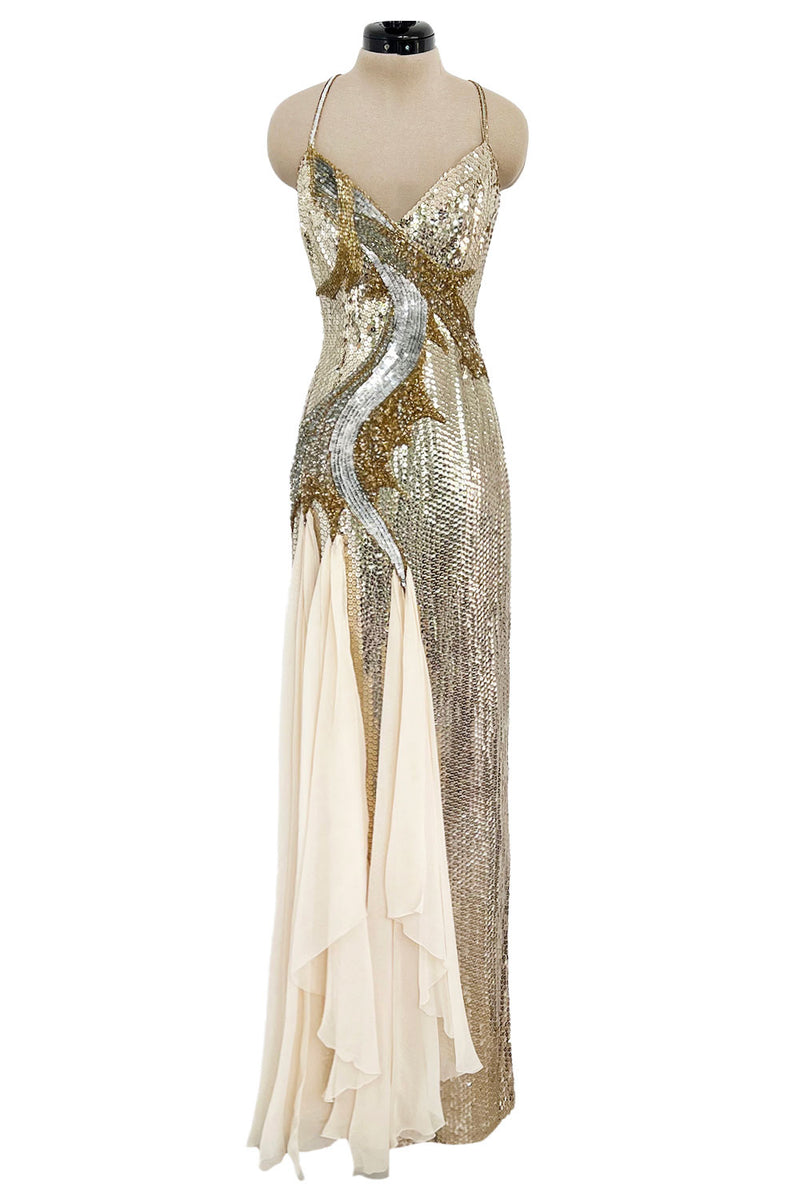 Incredible 1970s Loris Azzaro Densely Covered Gold & Silver Sequin, Be Shrimpton Couture Incredible 1970s Loris Azzaro Densely Covered Gold & Silver Sequin, Be Shrimpton Couture