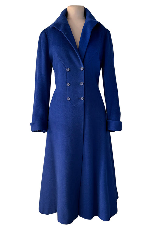 Extraordinary Fall 1952 Lanvin by Castillo Haute Couture Brilliant Blue Alpaca Coat w Button Front