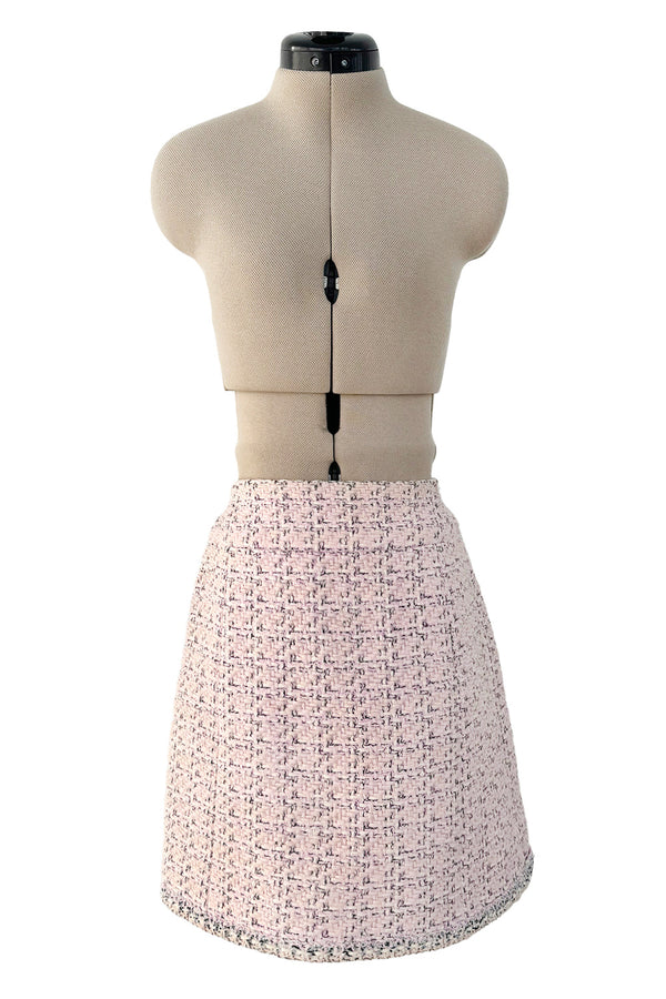 Spring 2014 Chanel by Karl Lagerfeld Runway Look 7 Pink Tweed & Silver Detailed Skirt