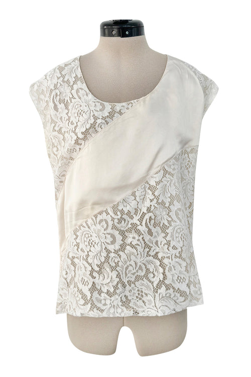 Prettiest Spring 1982 Christian Dior by Marc Bohan Haute Couture Sleeveless Ivory Silk & Lace Top